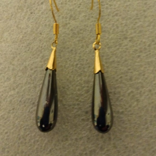 Hematite gold-tone drop earrings