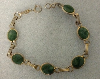 Genuine green jade 1/20 12KT gold-filled bracelet