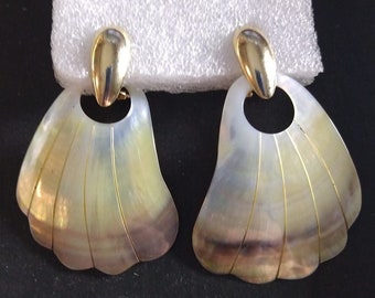 Large genuine mother-of-pearl shell earrings with box