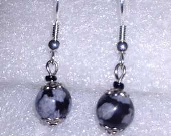 Snowflake obsidian earrings