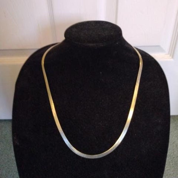 Sterling silver 4mm matinee length herringbone chain necklace with gold overlay