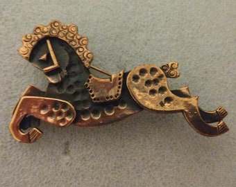 Handmade Francisco Rebajes 1950s-era copper horse brooch