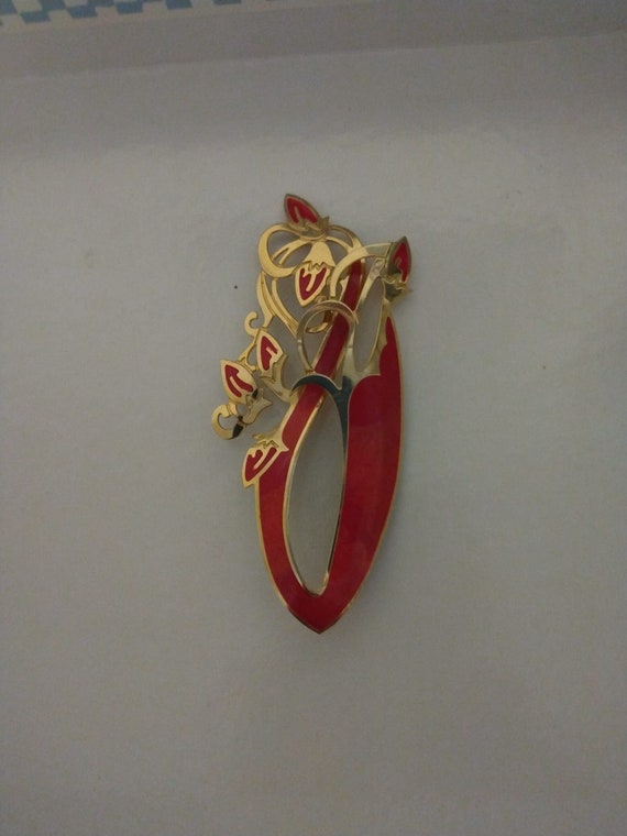 Hand-crafted Berebi red and gold tone brooch