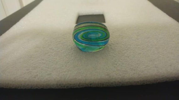 Handmade blue-green glass ring, US size 8.5 - image 1