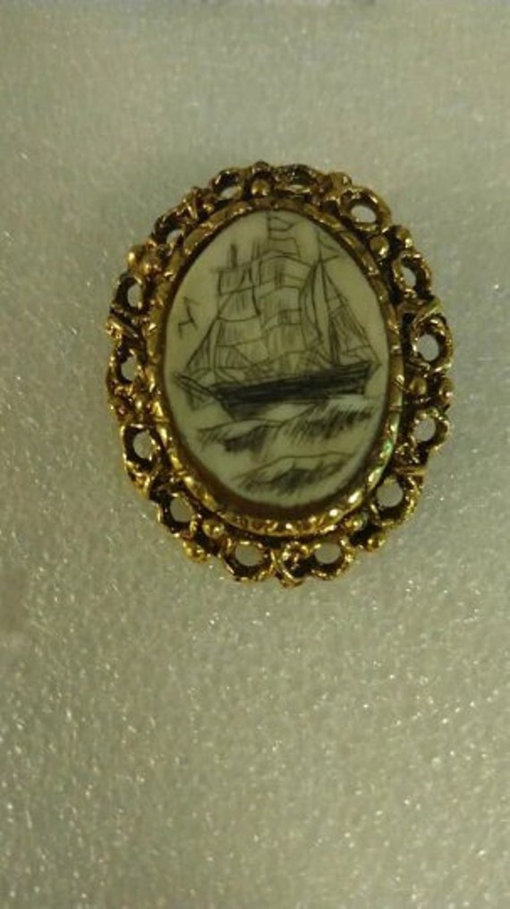 Hand-drawn 1974 ship brooch