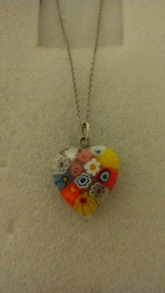 Millefiori glass heart pendant necklace