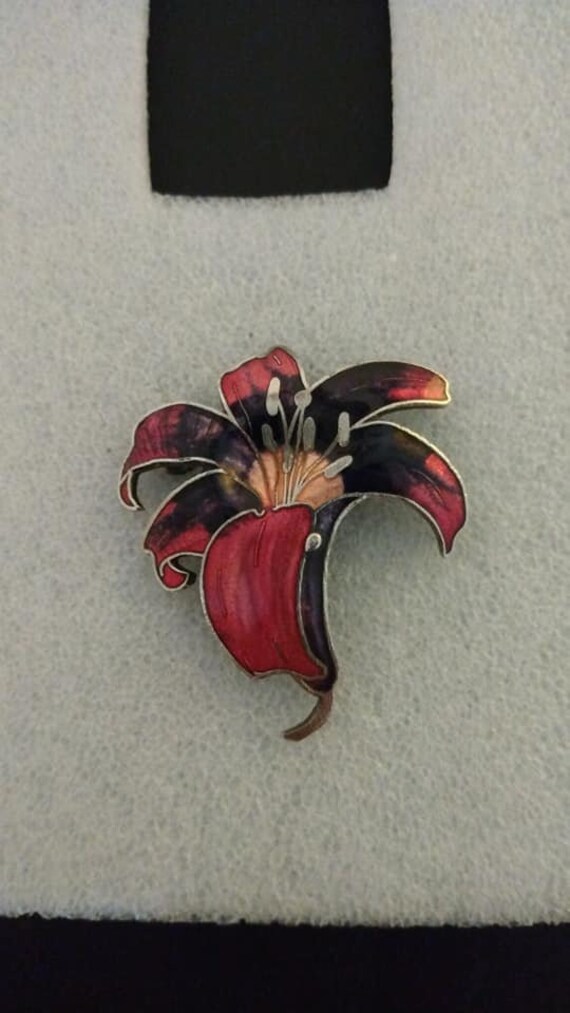 1980s-era enamel pink and purple lily brooch