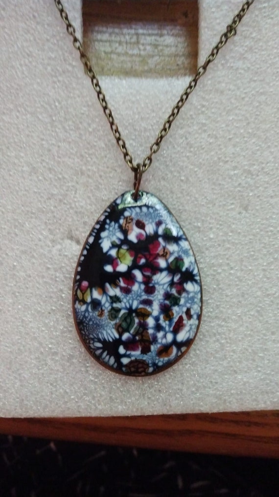 Hand-painted enamel copper pendant necklace