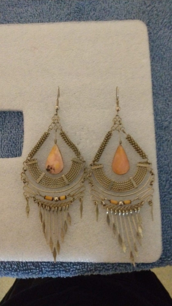 Peruvian pink opal chandelier dangle earrings