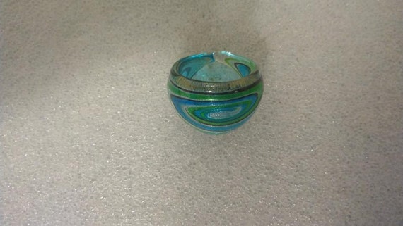 Handmade blue-green glass ring, US size 8.5 - image 3