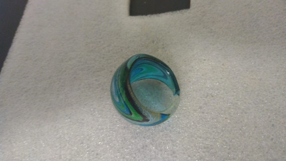 Handmade blue-green glass ring, US size 8.5 - image 5
