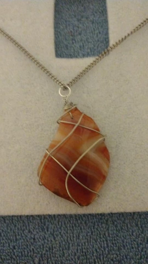 Wire-wrapped red agate pendant necklace