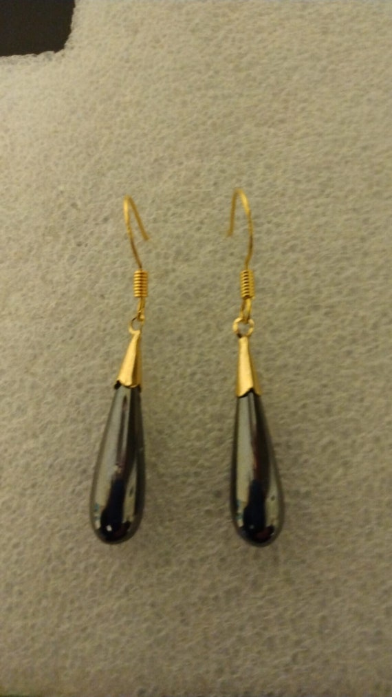 Hematite gold-tone drop earrings