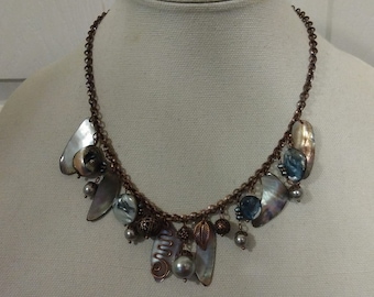 Lia Sophia "Caboodle" black mother of pearl charm necklace