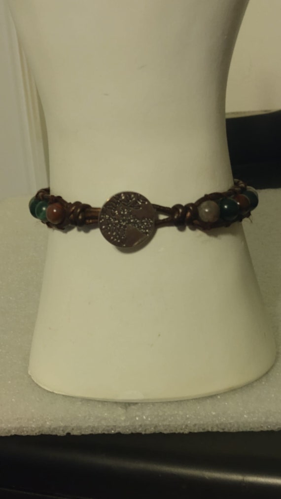 Moss agate bead bracelet with sterling silver but… - image 2