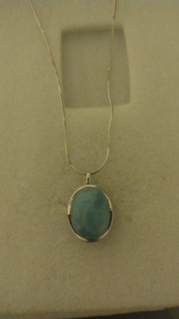 Sterling silver oval blue chalcedony pendant neckl