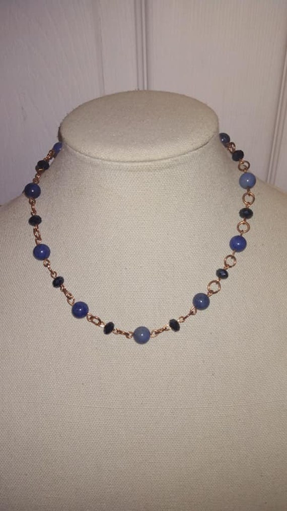 Blue agate and glass bead station necklace - image 2