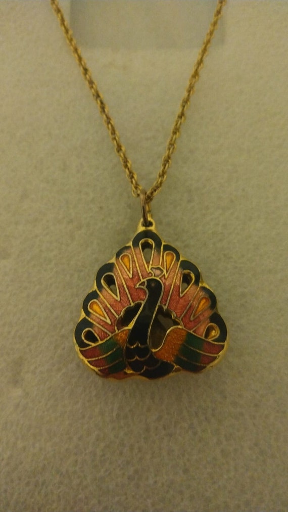 1980s-era enamel peacock pendant necklace