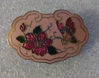 Siti pink flower and butterfly enamel brooch