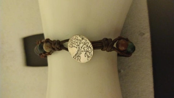 Moss agate bead bracelet with sterling silver but… - image 1