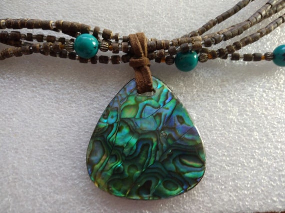 Coldwater Creek blue and green abalone pendant ne… - image 2