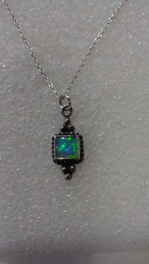 Sterling silver blue-green opal pendant necklace