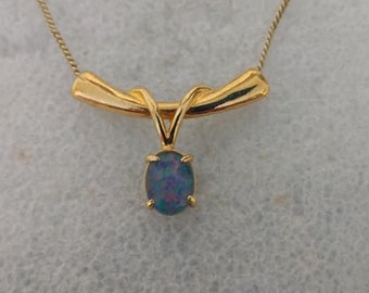 Gold-plated sterling silver genuine opal pendant necklace