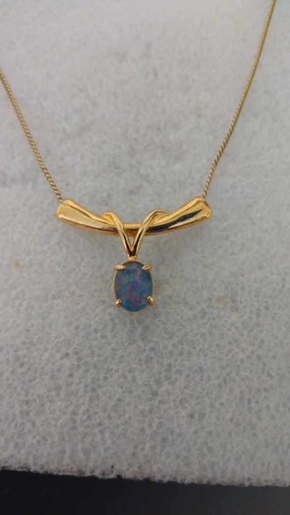 Gold-plated sterling silver genuine opal pendant n