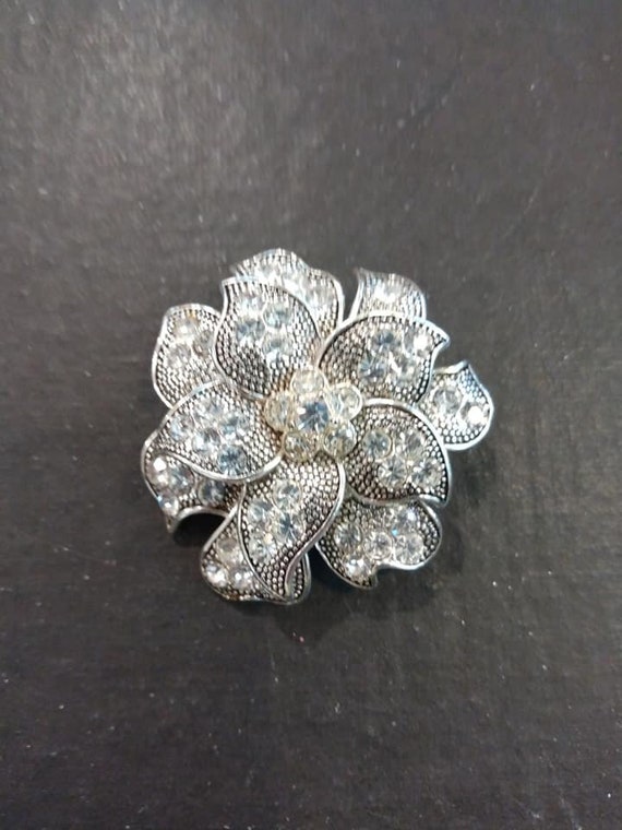 Liz Claiborne silver-tone clear rhinestone flower… - image 1