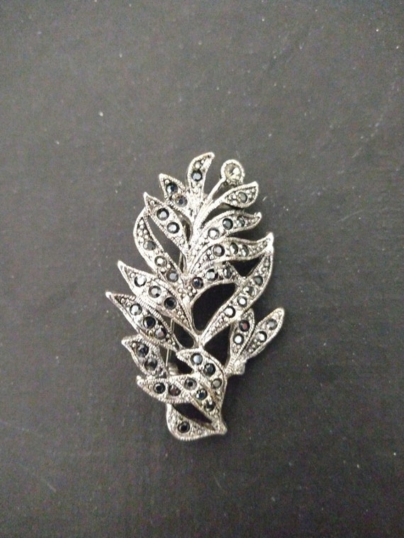 Marcasite silver-tone feather brooch