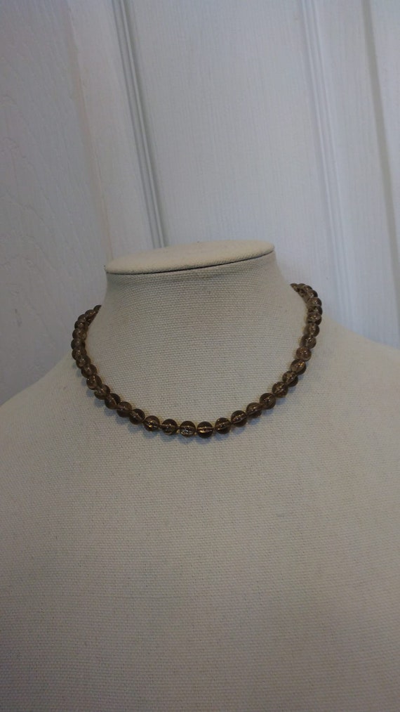 Crown Trifari smoky grey bead necklace