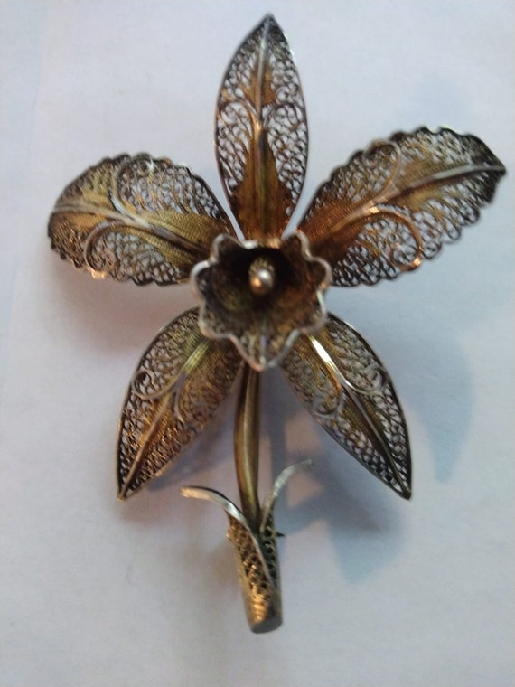 Sterling silver filigree vermeil Iris brooch