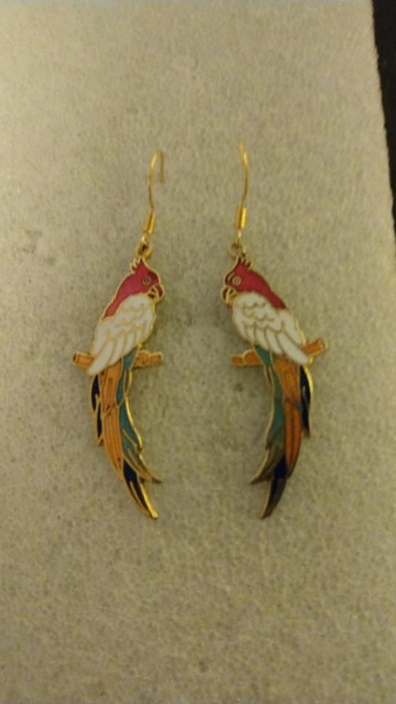 Colorful enamel parrot earrings