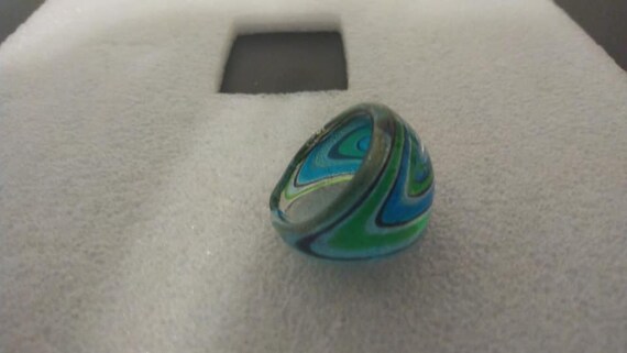 Handmade blue-green glass ring, US size 8.5 - image 7