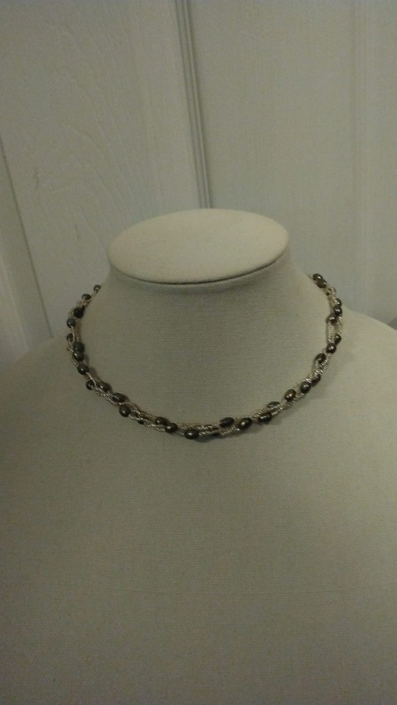 Genuine black pearl and seed bead necklace