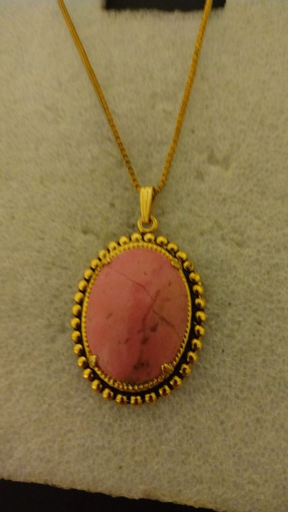 Oval rhodonite "eagle stone" pendant necklace
