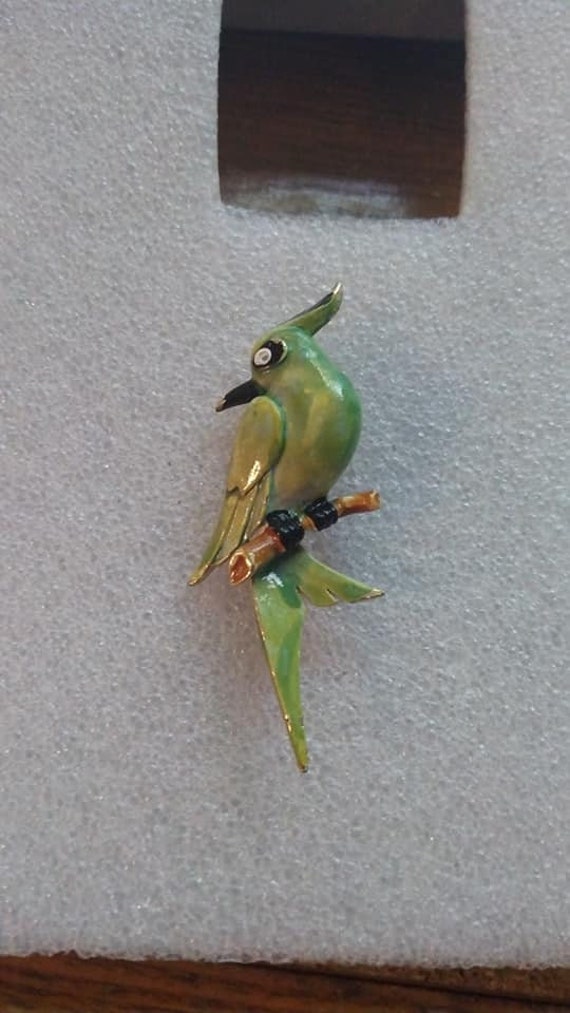 Weiss green bird brooch