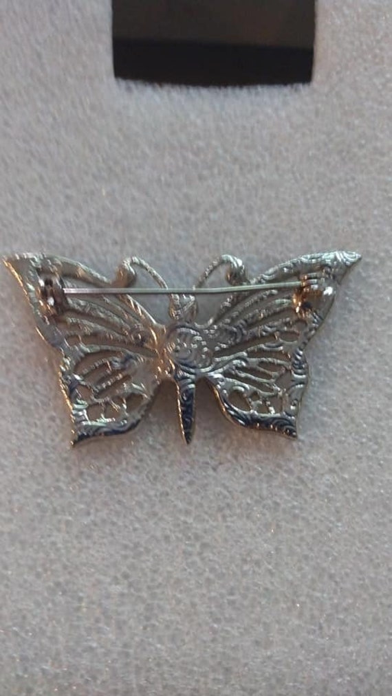 1928 brand  marcasite butterfly faux pearl brooch - image 2