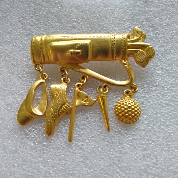 JJ  (Jonette Jewelry) 1980s-era gold tone golf bag with charms brooch