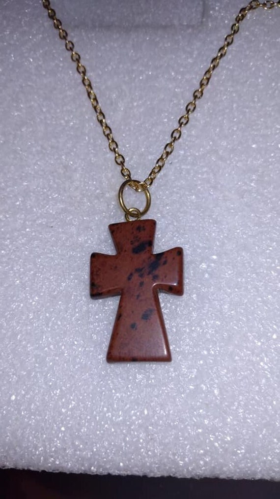 Mahogany obsidian cross pendant necklace