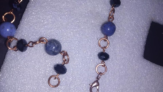 Blue agate and glass bead station necklace - image 4