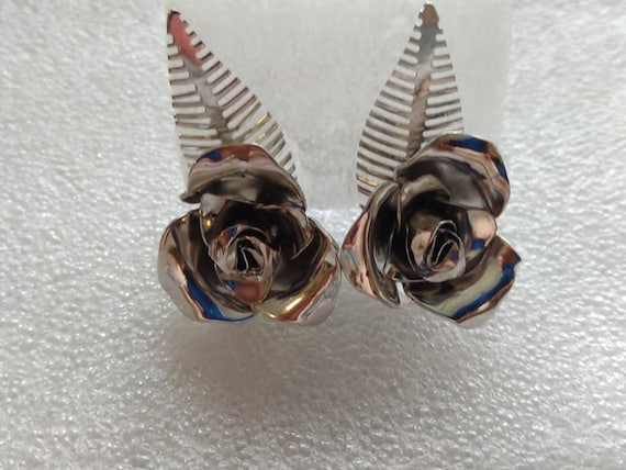 Coro silver tone rose clip-on earrings - image 1