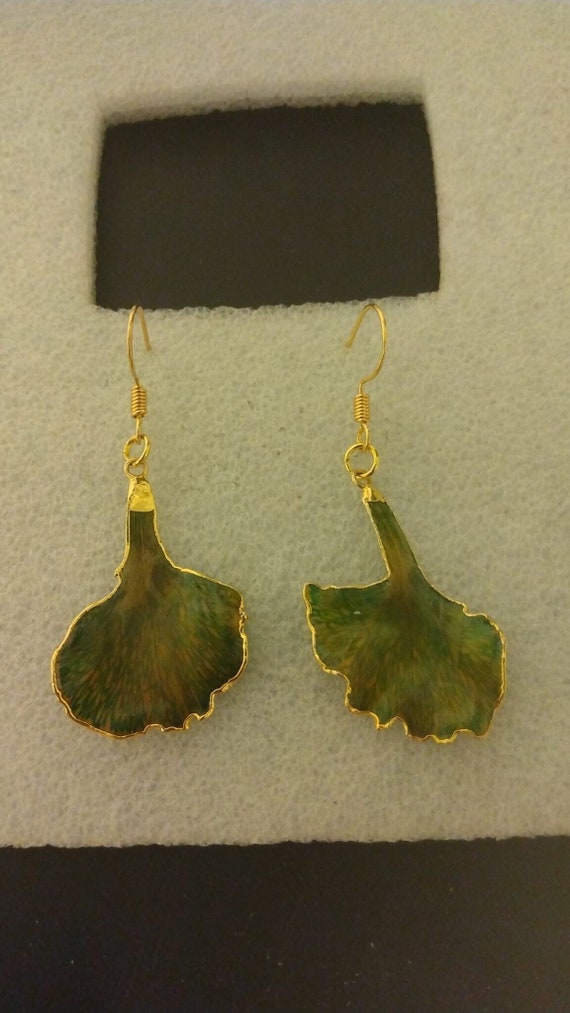 Enamel gingko biloba leaf earrings