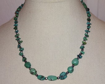 Handmade genuine turquoise and grey bead necklace