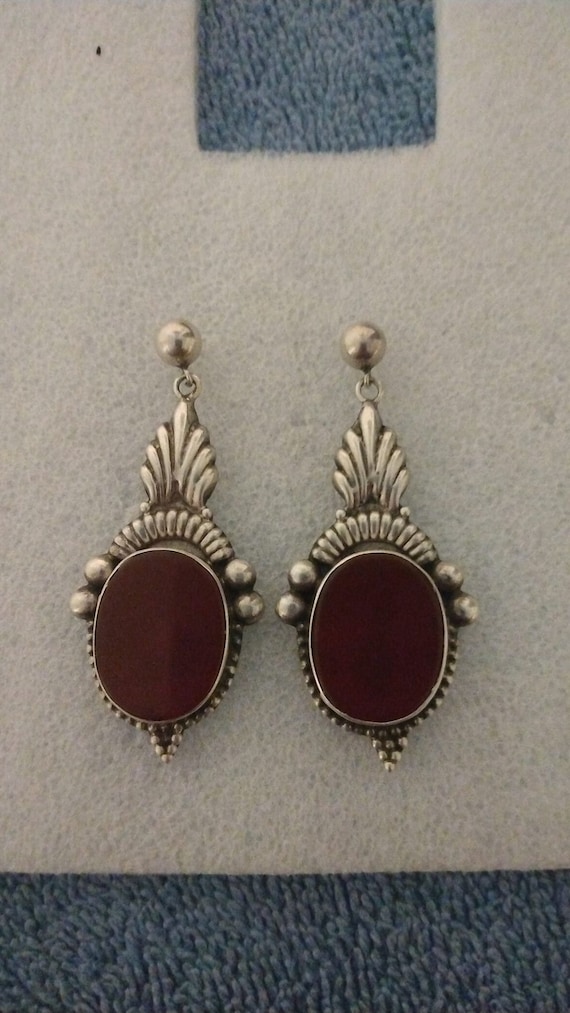 Red jasper and sterling silver modernist earrings