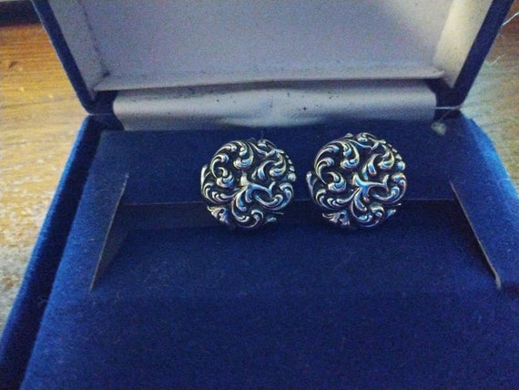 Sterling silver textured screwback earrings - image 1