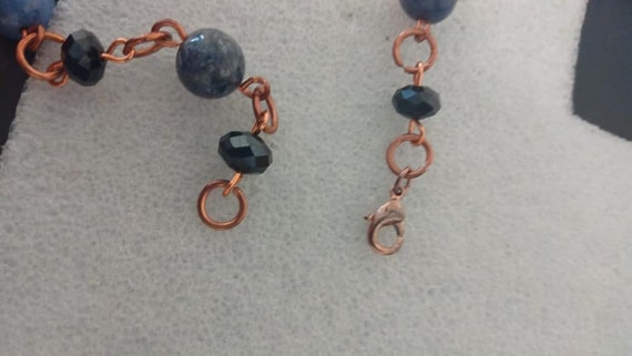 Blue agate and glass bead station necklace - image 3