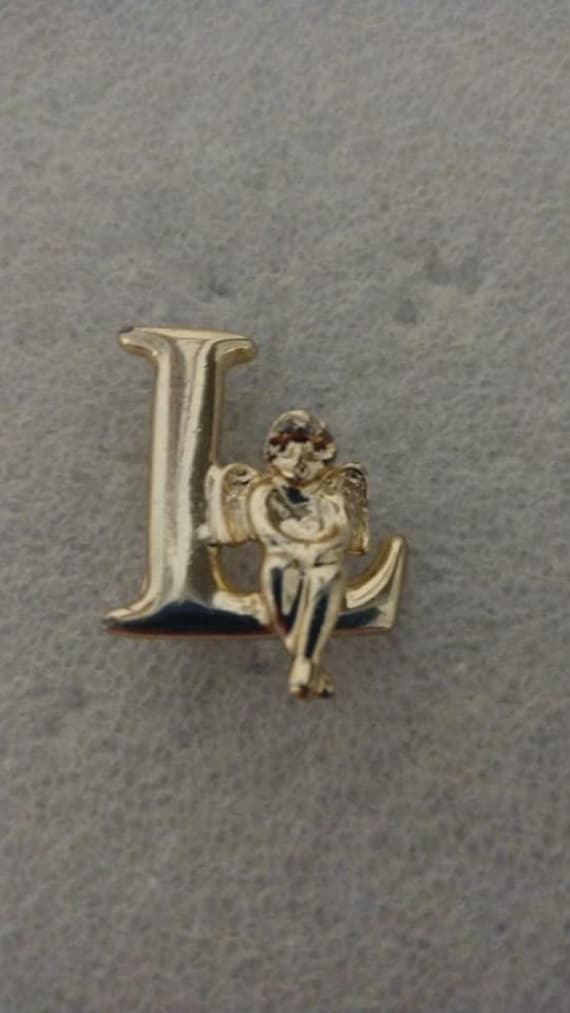 L. Razza gold tone cherub angel L letter initial b