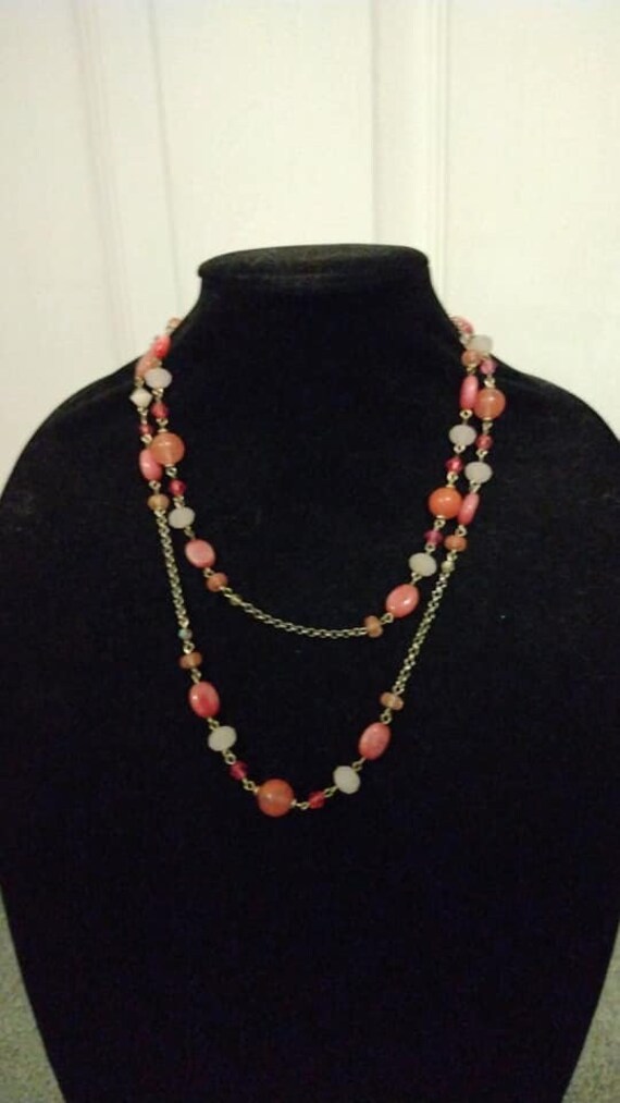 Talbot's long pink and white bead station necklace