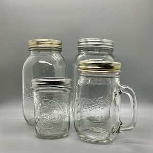 Vintage Mason Jars Clear Glass Airtight Metal Seal Lids Variety of Styles and Sizes - Sold Individually